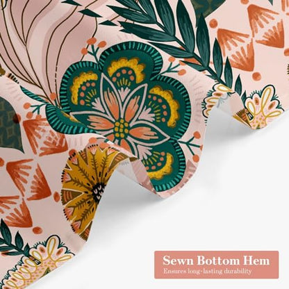 Pink Floral Shower Curtain, Boho Vintage Botanical Fabric Curtain, 72 x 72