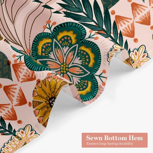 Pink Floral Shower Curtain, Boho Vintage Botanical Fabric Curtain, 72 x 78
