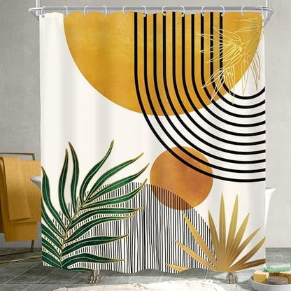 Mid Century Boho Abstract Modern Sun Minimalist Bathroom Shower Curtain Set