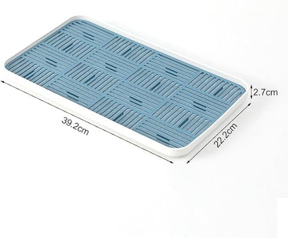 2-in-1 Kitchen Sink Caddy Organizer with Plastic Drain Grate, Double-Layer Drain Sponge Soap Holder & Food Fruit Vegetable Drain Tray for Sink Countertop Home Kitchen Restaurant Hotel, Blue (1 Pack)