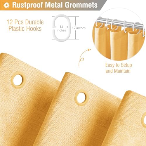 BTTN Gold Linen Textured Waterproof Thick Fabric Shower Curtain Set, 72x72