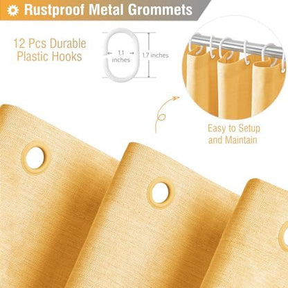 BTTN Gold Linen Textured Waterproof Thick Fabric Shower Curtain Set, 72x72