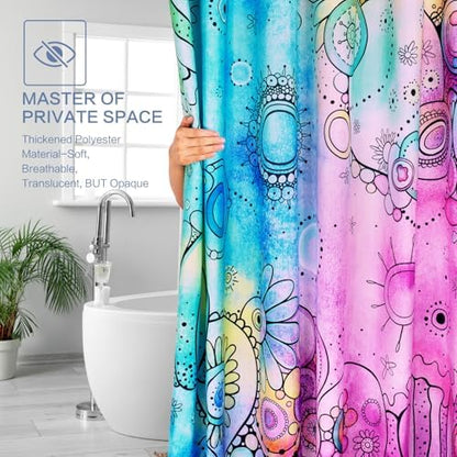 Watercolor Shower Curtain, Doodle Painting Shower Curtain Waterproof Shower Curtain Sets for Bathroom with 12 Hooks Polyester Fabric Machine Washable Home Office Decor Bath Curtain