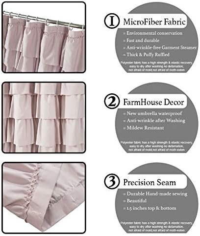 Mauve Shower Curtain for Bathroom, 72 W x 84 H, Cascading Tiered Ruffles