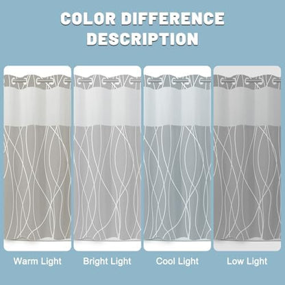 LXBNI Light Grey White No Hook Shower Curtain with Liner, 71 x 74 Inch