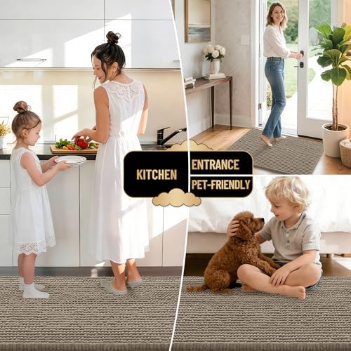 OLANLY Thick Chenille Absorbent Bathroom Rugs Mat 36x24, Warm Taupe