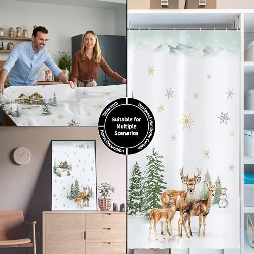 Christmas Winter Forest Shower Curtain for Bathroom 72W*72H Inch Snowman Deer Snowflake Rustic Xmas Pine Tree Farmhouse Country Holiday Decorations Bathtub Decor Waterproof Polyester Fabric Set