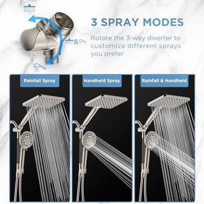 MakeFit Dual Filtered Rain Shower Head Combo, High Pressure Handheld Shower Head with Adjustable Bar - Rainfall Shower Head And Showerhead with Filter for Hard Water - Removes Chlorine