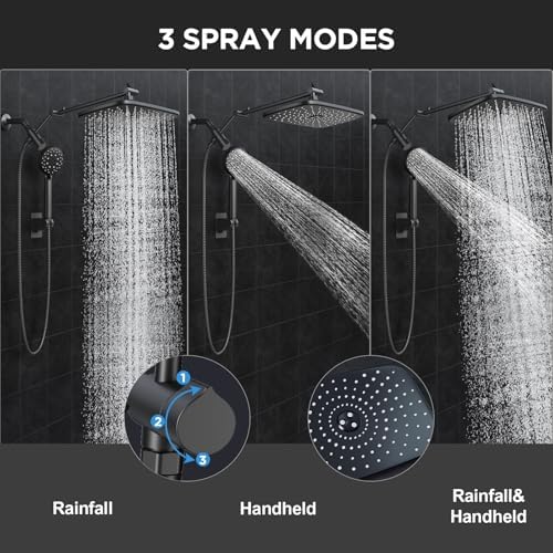 Veken 11.8" High Pressure Shower Head with Handheld, Metal Core Fittings