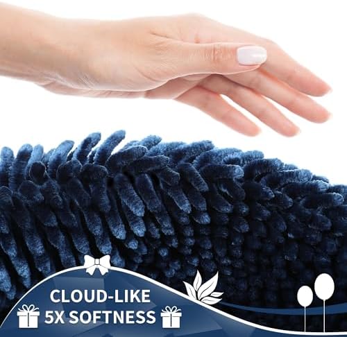 Yimobra Chenille Bathroom Rugs Non Slip, Extra Thick Soft Absorbent Bath Rug 31.5x20 Inch, Machine Washable Quick Dry Bath Mat for Bathroom Floor, Tub and Shower, Home Decor Accessories, Blue