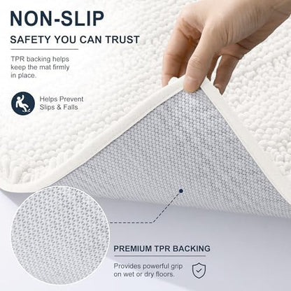 Smiry Thick Chenille Large Bathroom Runner Rugs 50x30, Soft Bath Mat, Ivory