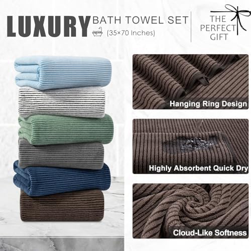 4 Piece Bath Towel Set 35"x70"Oversized Bath Towel for Bathroom Ultra Soft Fluffy Extra Large Bath Sheet Luxury Premium Bathroom Towel Highly Absorbent Quick Dry Shower Towel for Hotel Spa,Brown