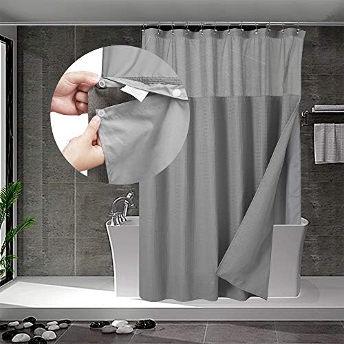 N&Y HOME Waffle Weave Shower Curtain with Snap-in Liner Set Gray, 71x72