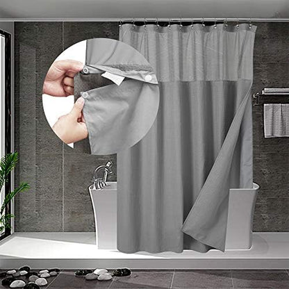 N&Y HOME Long Waffle Weave Shower Curtain with Snap-in Liner 71x78, Gray