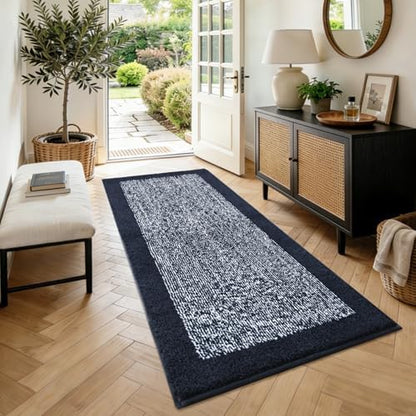 60x24 Bathroom Rugs Non Slip Washable, Soft Absorbent Bath Mat Dark Blue