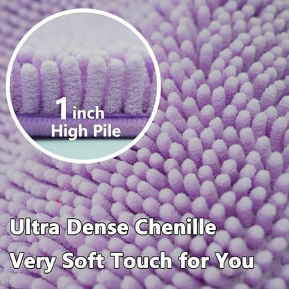 Bathroom Rugs Chenille, Extra Thick and Absorbent, Non-Slip, Machine Washable, Dry Quckily, Soft Cozy Plush, Used Under Shower Bathtub and Sink, Bath Mat Sets Lavender