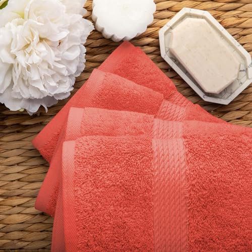 SUPERIOR Egyptian Cotton Plush & Absorbent, Hand Towel Set of 4, Coral