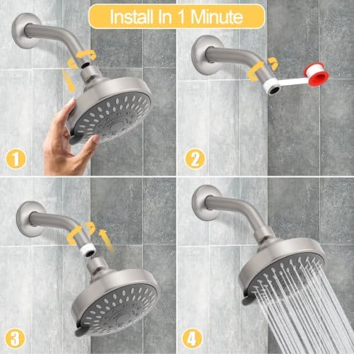 AISOSO High Pressure Rain Shower Head 2PCS 5 Modes 4.1 Inch Brushed Nickel