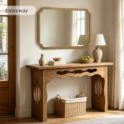 WallBeyond 30" x 48" Wood Bathroom Mirror for Wall Mounted, Rustic Rounded Corner Vanity Mirror for Entryway, Living Room or Bedroom Home Decorative [30" x 48" Natural Color]