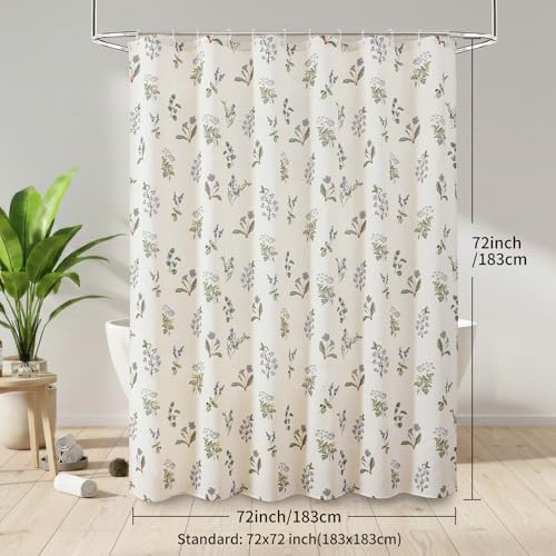 Colorful Star Farmhouse Grey Floral Linen Shower Curtain, 72" W x 72" L