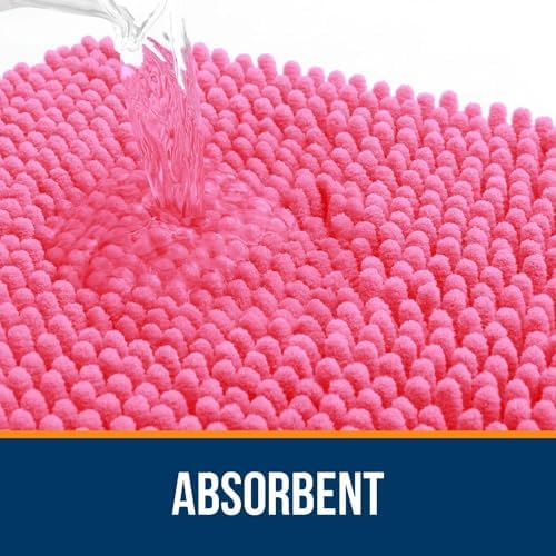 OLANLY Chenille Bathroom Rugs Mats Sets 2 Piece, 36"x24"+30"x20", Hot Pink