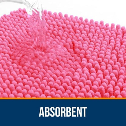 OLANLY Chenille Bathroom Rugs Mats Sets 2 Piece, 47"x20"+30"x20", Hot Pink