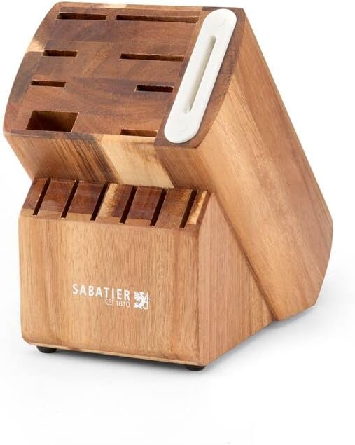 Sabatier Acacia Forged Triple Rivet Edgekeeper Knife Block Set, 15-Piece, White
