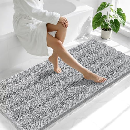 Smiry Thick Chenille Bathroom Runner Rugs 59x24, Soft Bath Mat, Light Grey