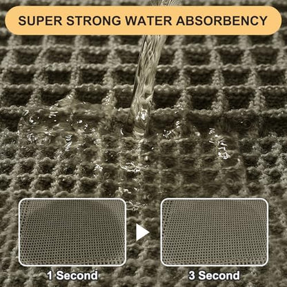 IM HOME Upgrade Waffle Bath Mat Set 2 Piece, Greyish Green, Boho Bathroom Rugs Absorbent Non Slip, Ultra Soft Bathroom Mat, Machine Washable Knit Bath Rugs with Herringbones for Bathroom, Kitchen