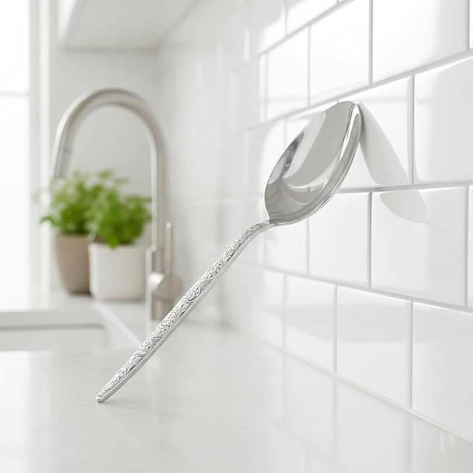 Chef Kunz Chisel Engraving Spoon | 9 inch 2.5 Tbsp18/10 Stainless Steel Serving Spoon | Basting Quenelle Cooking Plating Dinner Chef Spoons (Chisel Engraving)