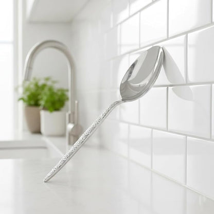 Chef Kunz Chisel Engraving Spoon | 9 inch 2.5 Tbsp18/10 Stainless Steel Serving Spoon | Basting Quenelle Cooking Plating Dinner Chef Spoons (Chisel Engraving)