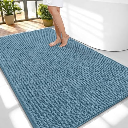 OLANLY Thick Chenille Large Bathroom Rugs Mats 59x35, Airy Blue