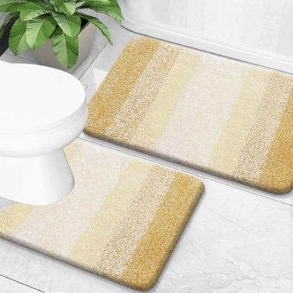 OLANLY Micorfiber Bathroom Rug Set 2 Piece, 24"x16"+U-Shaped 24"x20"