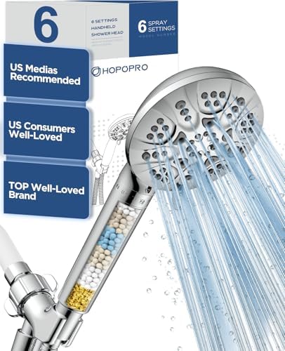 HOPOPRO 6-Setting High Pressure Handheld Shower Head with Filter, Chrome