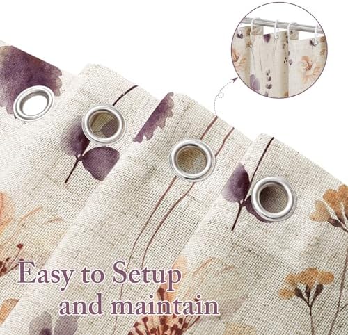 Gibelle Plum Linen Watercolor Floral Fabric Shower Curtain, 72x72