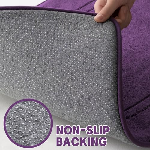 YIHOUSE Memory Foam Bath Mat Set, Bathroom Rugs Sets 3 Pieces, Non Slip Bath Mats for Bathroom, Super Soft and Water Absorbent Bath Rug Set, Machine Washable U Shape Toilet Rug,Purple