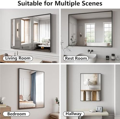 Koonmi Bathroom Mirror for Wall, 30"x40" Black Bathroom Mirror for Over Sink, Shatterproof Tempered Glass Vanity Mirror with Anti-Rust Aluminum Alloy Frame, Hang Horizontally or Vertically