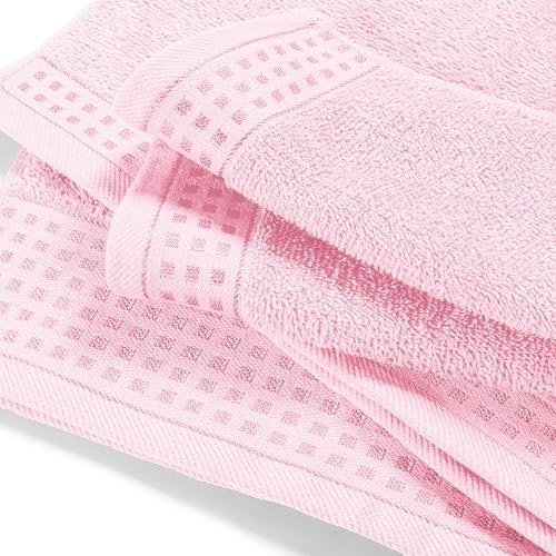 GLAMBURG Ultra Soft 3 Pack Cotton Towel Set, Contains a Bath Towel 28x55 inch, a Hand Towel 16x24 inch & a Wash Coth 12x12 inch, Ideal Everyday use, Compact & Lightweight - Pink
