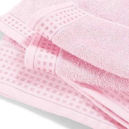 GLAMBURG Ultra Soft 3 Pack Cotton Towel Set, Contains a Bath Towel 28x55 inch, a Hand Towel 16x24 inch & a Wash Coth 12x12 inch, Ideal Everyday use, Compact & Lightweight - Pink