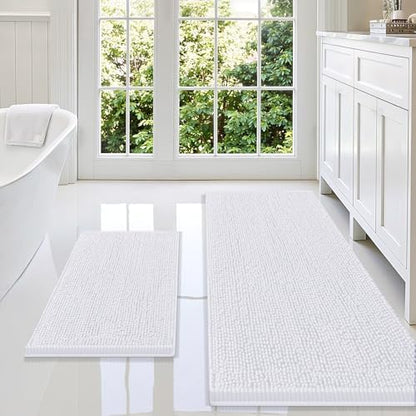 Smiry Chenille Bathroom Rugs Sets 2 Piece (59x20+24x16, White)