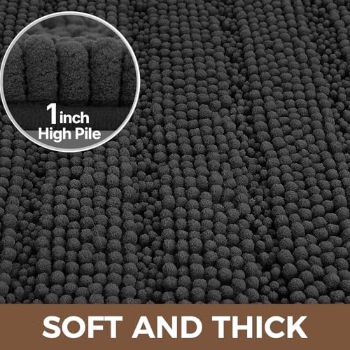 Bcoimo Bath Rug Mat Set,2 Piece Thick Absorbent Chenille Bathroom Mat Black