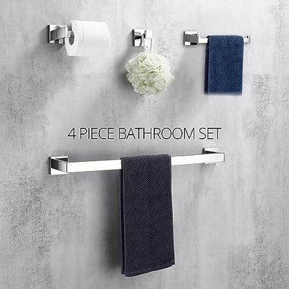BAGNOLUX Bathroom Hardware Set 4 Pieces, Bath Towel Holder Set SUS304 Stainless Steel, Towel Bar Rack Set for Wall Mounted, Square Bathroom Accessories Set Fixture Heavy Duty Polished Chrome