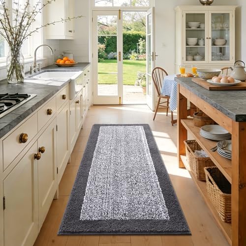 44x24 Large Bathroom Rugs Non Slip Washable, Soft Absorbent Bath Mat Grey