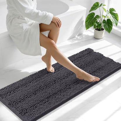 Smiry Thick Chenille Bathroom Runner Rugs 44x24, Soft Bath Mat, Dark Grey