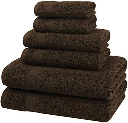 American Veteran Towel, 6 Piece Towel Set for Bathroom, 100% Cotton Turkish Bathroom Towels, 2 Bath Towels 2 Hand Towels 2 Washcloths, Brown