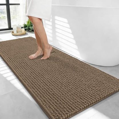 OLANLY Thick Chenille Bathroom Runner Rugs 44x24, Absorbent Bath Mat, Tan