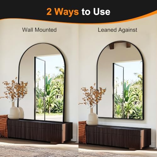 Delma Arched Bathroom Mirror, 55"x35", Black
