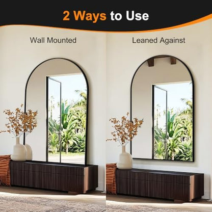 Delma Arched Bathroom Mirror, 55"x35", Black