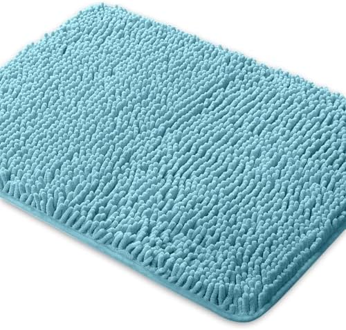 Yeaban Chenille Aqua Bathroom Rug 17"x24", Non-Slip Rubber Backing