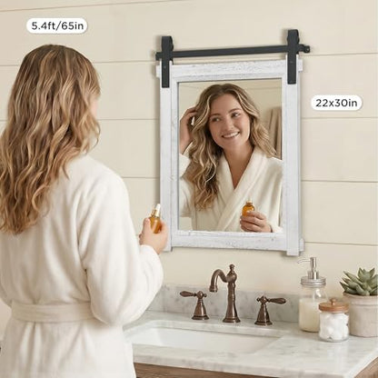 Besdomus Rustic Bathroom Vanity Mirror: 22"x30" White Farmhouse Barn Door